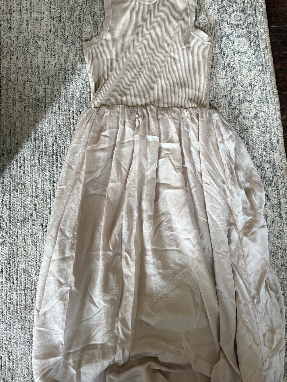 Blu Pepper Cream Ribbed Bodice Sleeveless Maxi Dress